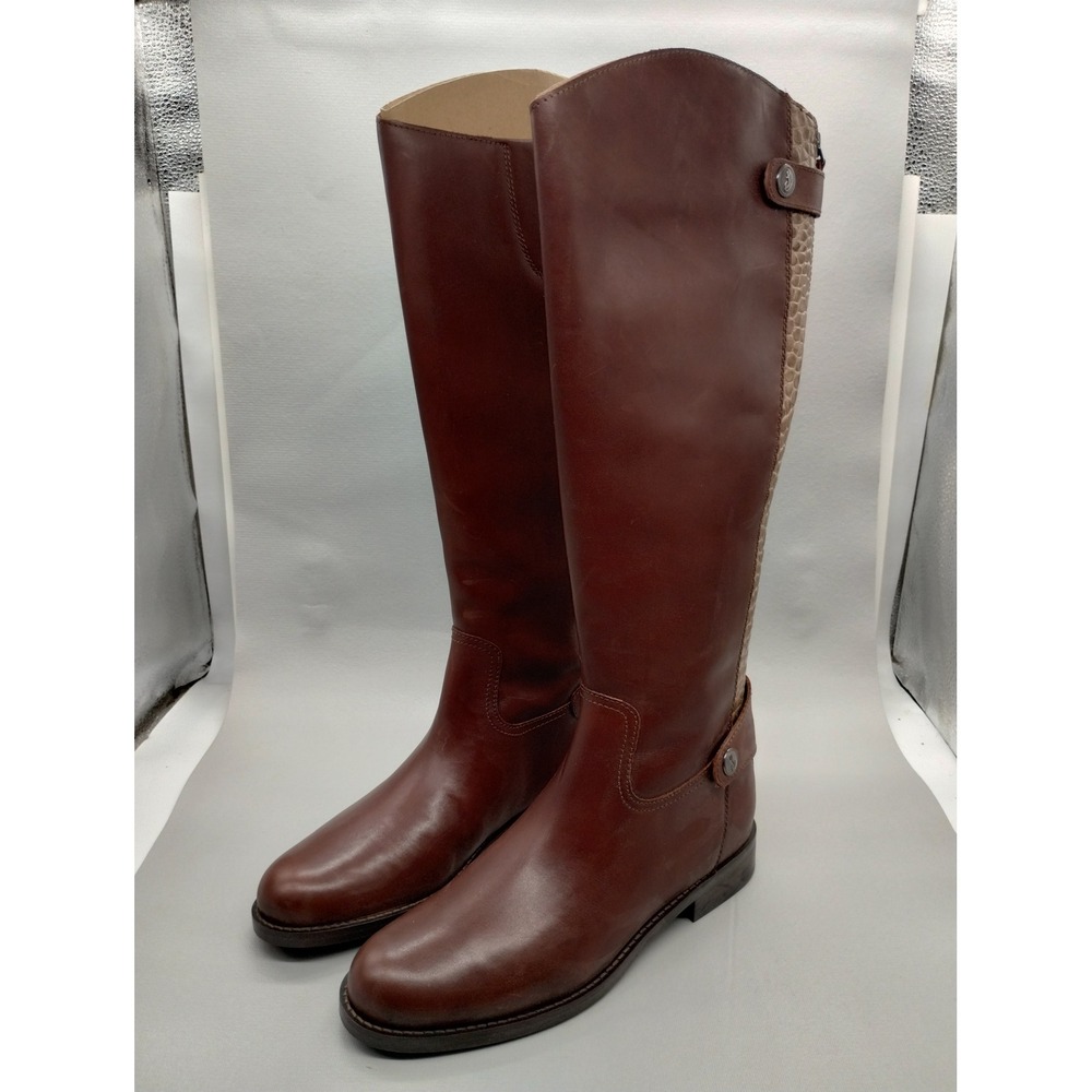 Sam Edelman Penny Brown Leather Riding Boots Croc‎ Embossed Back Zip Womens 7.5